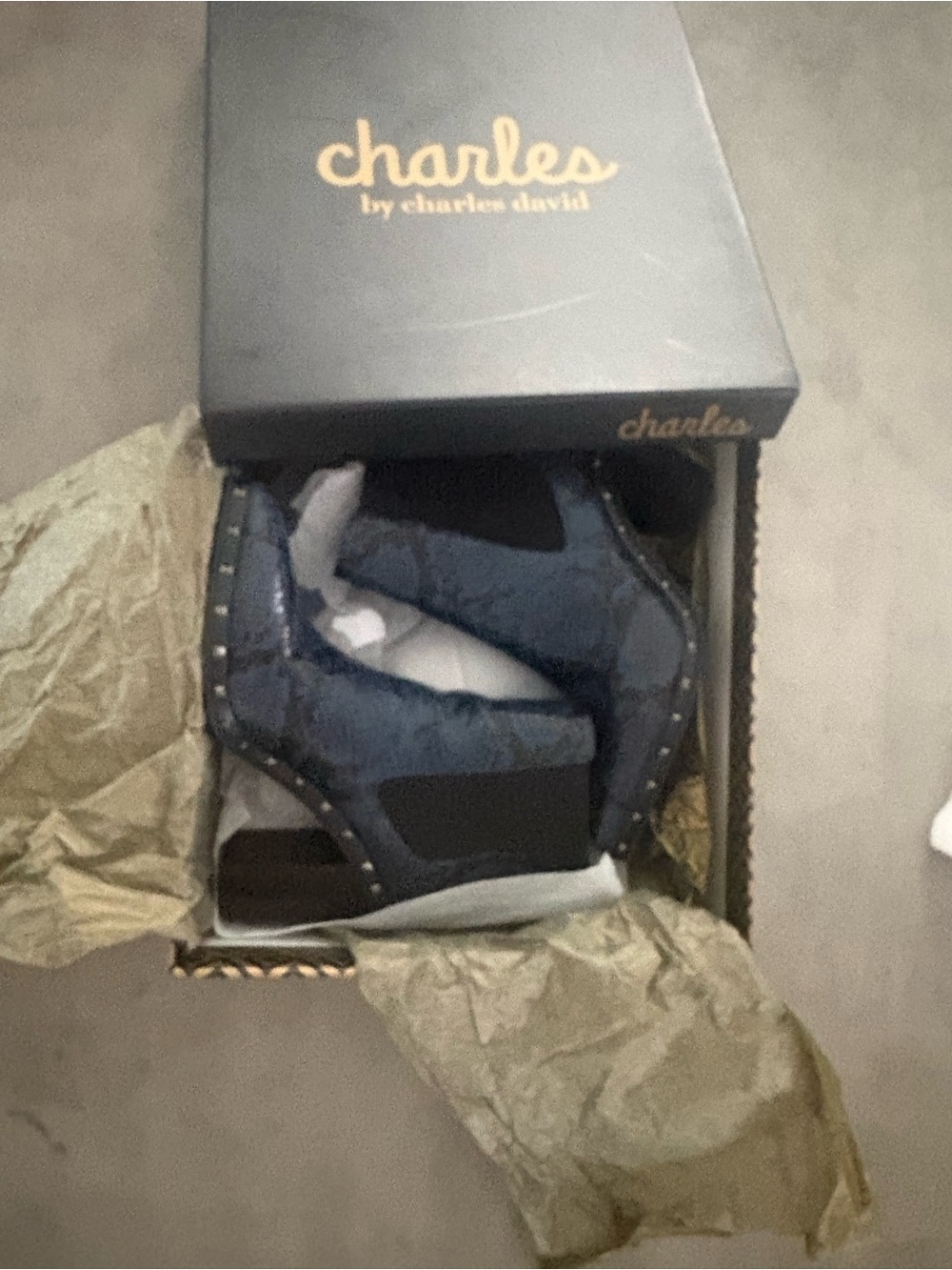 Charles by Charles David Navy Suede Studded Wedge Booties